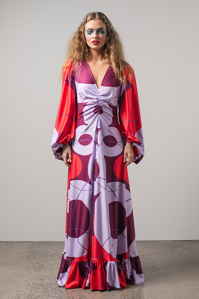 Candy Dress- Lilac/Red Circle