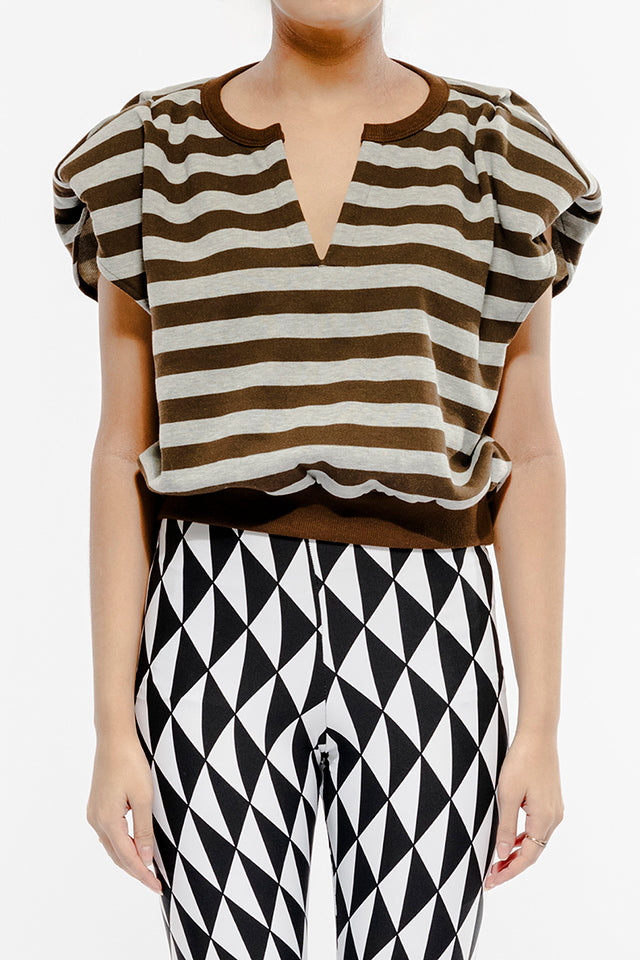 MITV53 Top: Grey/Brown Stripe