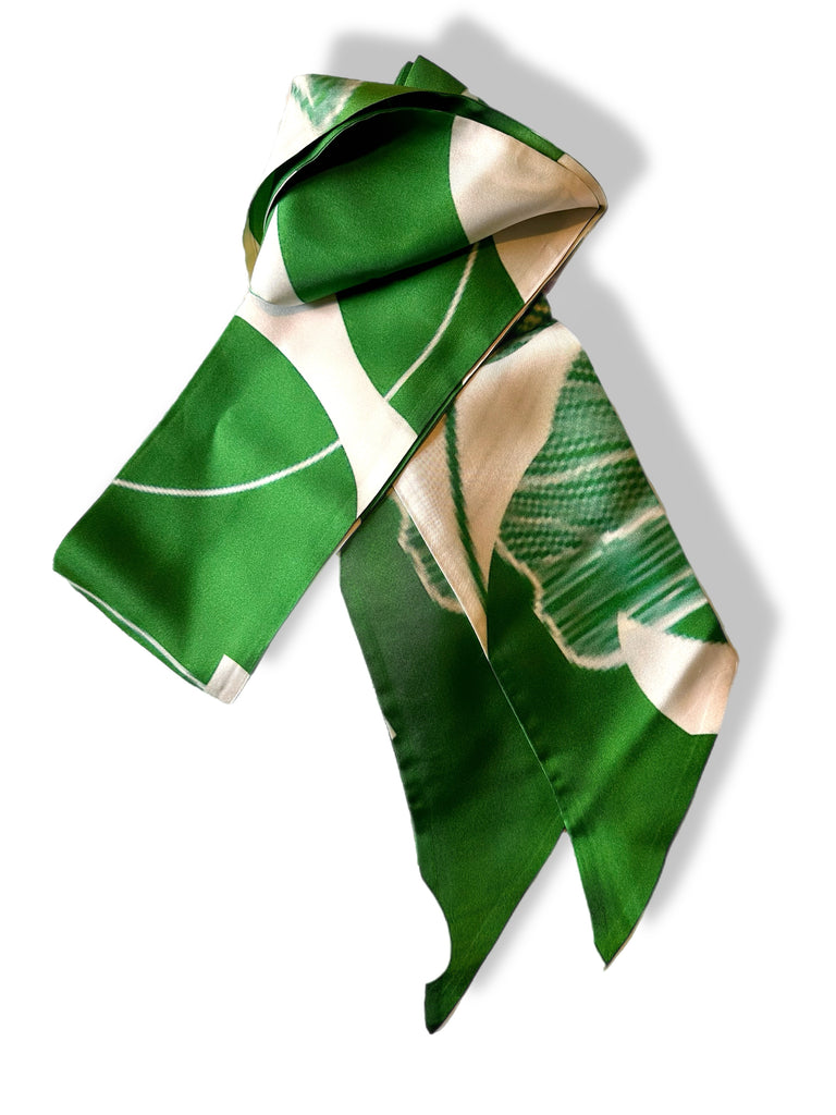 Silk Sash: Green/White Circle Swirl